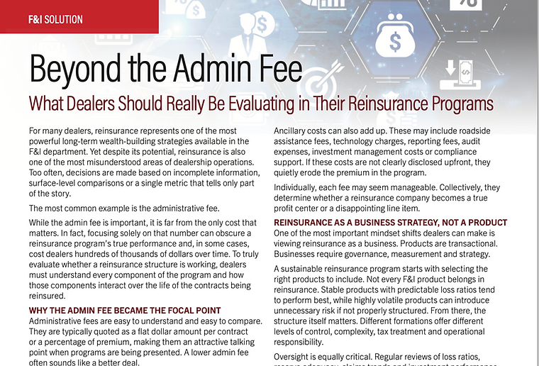 Beyond the Admin Fee: What Dealers Should Really Be Evaluating in Their Reinsurance Programs